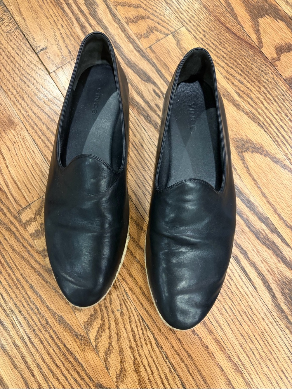 Vince Black Leather Slip-On Loafers